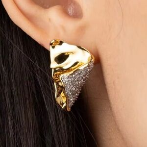 NEW Crystal Cascade Post Earrings Gold Fold Over Alexis Bittar Solanales F28